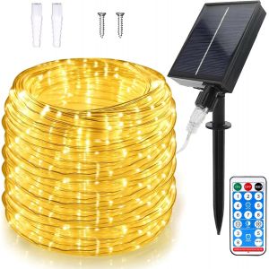 JGD-Solaire Corde Lumineuse, 22m 200LEDs Lumineuses Solaires D'ext&eacute;rieur, T&eacute;l&eacute;commande Solarlicht Dekoration Rope Guirlandes Lumineuses &Eacute;tanche avec 8 Modes pour un Mariage Dans le Jardin - Neuf