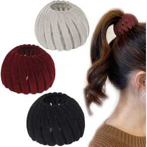 Lot De 3 Pinces À Cheveux Rétractables En Velours Paresseux,Épingles À Cheveux Rétro Géométriques Rétractables,Daim Noir/Gris/Rouge - Neuf