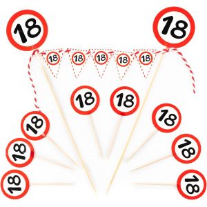 Deco anniversaire 18 ans decoration de gateau panneau de signalisation rouge/blanc - Décoration e pour un 18 ans anniversaire garcon et fille - Neuf
