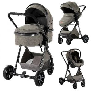 Poussette 3 En 1 Magic Zc Poussettes Combinées Pousette Jusqu'à 30kg 0-3ans Avec Sac À Main Cadre En Alliage D'aluminium Gris Foncé - Neuf