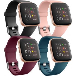 Pack 4 Bracelet De Remplacement En Silicone Pour Fitbit Versa/Fitbit Versa Lite Bracelet/Fitbit Versa 2 Bracelet, Petit Noir/Rose/Rouge/Bleu Ardoise[LET9135099] - Neuf