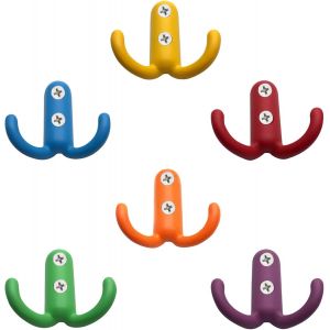 Lot de 6 crochets muraux multicolores &agrave; visser - Double crochet pour veste - Porte-manteau mural en m&eacute;tal - Pour salle de bain, cuisine - Neuf