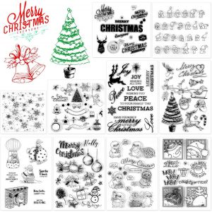 170pcs No&euml;l Tampons Transparents Silicone Tampons Pour Carterie,Chapeau De No&euml;l Sapin Boule Manchot Flocon De Neige Tampons Bricolage Scrapbooking No&euml;l Artisanat Pour Album Photo Papier D&eacute;co - Neuf