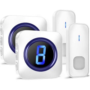 Kalanka-Sonnette Sans Fil, &Eacute;tanche Carillon Electronique Port&eacute;e 400m Carillon De Porte Ext&eacute;rieur &Eacute;tanche Avec 2 Boutons &Agrave; Piles, 55 M&eacute;lodies, 5 Niveaux Volume, Led Num&eacute;ro (2 R&eacute;cepteur + 2 &Eacute;metteur) - Neuf