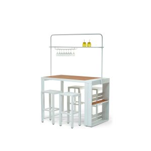 Ensemble Table De Bar Cannes + 4 Tabourets Empilables - Jardiline - Neuf