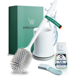 KAL-Brosse Wc En Silicone - Hygiénique Et À Séchage Rapide - Brosse Wc Blanche - Anti-Saleté Et Imperméable - Brosse Wc Avec Support - Montage Mural Sans Perçage - Avec Lève-Lunette Wc - Neuf