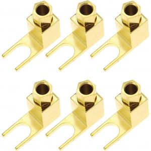 KALANKA-6 Pcs Connecteur de Câble de Haut-Parleur, Adaptateur Banane à Bêche Haut de Gamme Fil de Câble de Haut-Parleur à Angle Droit Fourche à Bêche et Connecteur de Borne, Plaqué Or - Neuf