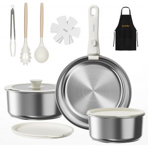 Subzonal-Lot De Casseroles En Acier Inoxydable 14 Pi&egrave;ces Avec Manches Amovibles, Po&ecirc;le 24 Cm, Casserole 18/20 Cm, Lot De Casseroles Empilable Pour Tous Les Types De Cuisini&egrave;res (Argent) - Neuf