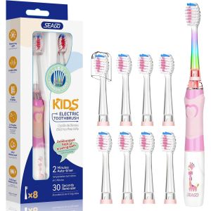 Kalanka-Seago Enfants Brosse &Agrave; Dents &Eacute;lectrique Pour 3-12 Ans Avec Minuteur Intelligente Et Lampes &Agrave; Led De Couleur Et 8 Douces T&ecirc;tes De Brosse Pour Kids Filles Et Gar&ccedil;ons Sgek6/Sg977 (Rose Fr) - Neuf