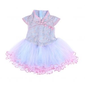 Robe D'ete Princesse Tutu Pour Bebe Fille, Jupe En Tulle Et Dentelle Avec Noud (Bleu Rose M) - Neuf