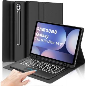 ChenQuanSarl-Clavier Samsung Galaxy Tab S10 Ultra 14.6 Avec Pavé Tactile,Français Azerty,Coque Clavier Touchpad Rétroéclairé 7 Couleurs Détachable Pour Samsung Galaxy Tab S10 Ultra 14.6 Pouces 2024,Noir - Neuf