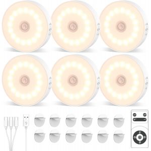 meimie-Éclairage Led Pour Placard,Détecteur De Mouvement Et Télécommande,10 H D'Éclairage Continu,Double Capteur(Lumière/Mouvement),16 Led Pour Cuisine,Couloir,Escalier,Mobil-Home - Neuf