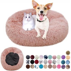 Panier Rond Pour Chien En Tissu Peluche Doux - Lit Lavable Anti-Dérapant Avec Coussin Apaisant Pour Chat - Petit Et Moyen Taille - Gris Clair 60cm - Neuf