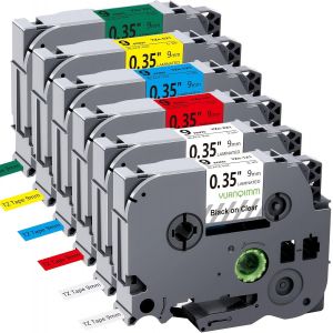 Ruban pour &Eacute;tiqueteuse Yuanqimm Compatible pour Brother P-touch Ruban 9mm TZe-221 TZe-121 TZe-421 TZe-521 TZe-621 TZe-721 9mm 0,35 Lamin&eacute;e Ruban pour PT-H105 H107 H101 H110 H200 D400 CUBE, Pack de 6 - Neuf