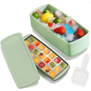 Kal-Bacs À Glaçons Pour Congélateur, Bacs À Glaçons En Silicone À Dégagement Facile Avec Couvercle, Récipient De Stockage, Cuillère, Moule À Glaçons Carrés, Moule À Glaçons (Vert) - Neuf