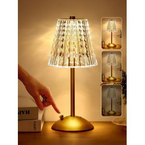 3200 Mah Lampe De Chevet Sans Fil Rechargeable,3 Couleurs Lampe De Table Cristal Tactile Pour Chambre,Salon,Hôtel,Bar - Neuf