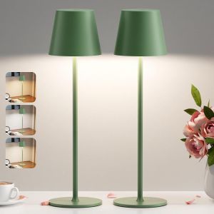 2 Pi&egrave;ces Lampe De Table Led Sans Fil, 3 Temp&eacute;rature De Couleur, Intensit&eacute; Variable, Lampe De Chevet Tactile Rechargeable Pour Chambre Salon Camping Jardin Caf&eacute; Ext&eacute;rieur(Vert) - Neuf