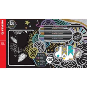 Feutre M&eacute;tallis&eacute; Pen 68 Metallic- Coffret Cr&eacute;atif X7 Feutres M&eacute;tallis&eacute;s + 12 Stickers + 10 Cartes Noires + 1 Masking Tape - Neuf
