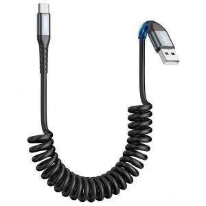 JGD-C&acirc;ble Spiral&eacute; USB C, 1Pi&egrave;ces 1.5M [Longueur Confortable: 0.4-1M] USB vers USB-C et C&acirc;ble de Donn&eacute;es pour Android Auto, CarPlay, iPhone S&eacute;rie 17/16/15, Galaxy S24 Ultra, Pixel, Xiaomi - Gris - Neuf