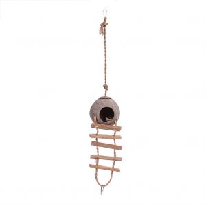 Hjlian Nid D'oiseau En Coquille De Noix De Coco Naturelle, Maison Pour Perroquet Avec Echelle En Corde, 2 Tailles (#1) - Neuf