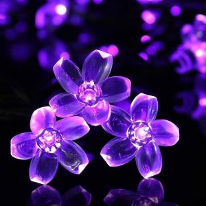 Kal-Guirlande Lumineuse Solaire Fleur Jardin, Étanche 23ft 50led Fleur De Pêche Cerisier Solaire Fée Lumière Pour Exterieur Interieur Mariage Fête Noël Cour Éclairage Décoration (Violet) - Neuf