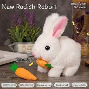 Jouets éducatifs interactifs pour lapins, pouvant marcher et parler, lapin en peluche de Pâques-Blanc - Neuf