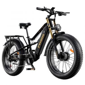 Vélo Électrique Fengqs H6pro, Moteur 1000wx2,Batterie 52v 20ah,Pneus 26x4pouces,Vitesse Maximale 60km/H,Autonomie 140km,7 Vitesses,Écran Lcd - Noir Doré - Neuf