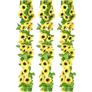 Guirlande de tournesols artificiels en soie (lot de 3), id&eacute;ale pour d&eacute;corer une chambre. - Neuf