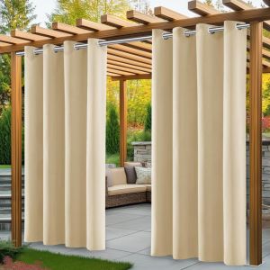 Mevronisshop-Rideaux D'ext&eacute;rieur, Lot De 2 Rideau Exterieur Impermeable, Rideau Pergola Avec Oeillets En Haut, Rideaux Occultant Exterieur Pour Terrasse Balcon Tonnelle Porte(132 * 215cm, Beige) - Neuf