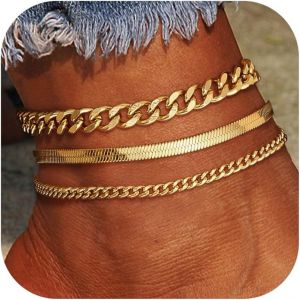 Kalanka-3 Pièces Bracelets De Cheville Pour Femmes, Or 14 Carats Bracelet De Cheville Étanche Bracelet De Cheville Pour Adolescentes Filles Bijoux Cadeau - Neuf