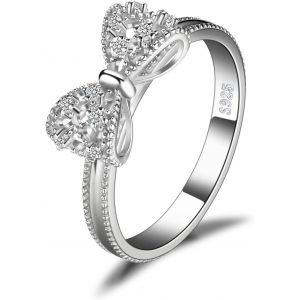 Kahfl-Zircone Cubique Anneau N?ud Papillon Bague Femme En Argent 925 Plaqué Or Jaune Plaqué Or Rose,Bague De Fiançailles Femme,Bagues Anniversaire Mariage Promise Alliance,Bijoux Femme - Neuf