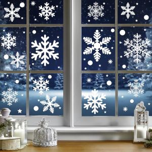 Decoration Noel Stickers Noel Fenetre 228 Pcs Flocon De Neige Grande Taille Réutilisable Impression Recto-Verso Electrostatique Autocollant Intérieur Deco Pour Fenêtre Porte Miroir[Z14] - Neuf
