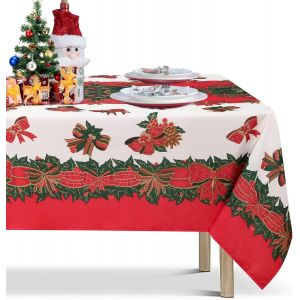 Nappe de No&euml;l Rectangle - 60x70 pouces Mod&egrave;le ruban holly Nappes de vacances en machine et r&eacute;sistant aux rides pour la r&eacute;union de famille de No&euml;l, table de salle &agrave; manger - Neuf