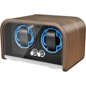 Chargeur Automatique Pour Montres Automatiques, Bo&icirc;tier De Chargeur Avec 2 Emplacements, Moteur Silencieux, 4 Modes De Rotation R&eacute;glables, Lumi&egrave;re Led Int&eacute;gr&eacute;e, Cadeau Pour Homme. - Neuf