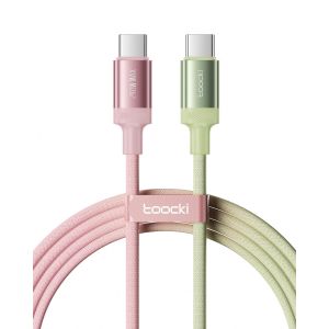 JGD-Cable USB C vers USB C 240W 2M, D&eacute;grad&eacute; Vert/Rose, Charge Rapide PD3.1 C&acirc;ble Tress&eacute; Compatible avec iPhone 17 16 15 Pro Max, Galaxy S25 S24 S23, MacBook Pro/Air, iPad, Switch - Neuf