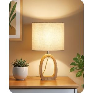 Subzonal-Lampe De Chevet, Petite Lampe De Table En Bois Et Abat-Jour En Lin, Lampe &Agrave; Poser Avec C&acirc;ble, Douille E27, 1 Ampoule Led 2700k Inclus, Pour Salon, Chambre, Beige Et Bois Zme07tld05n1 - Neuf
