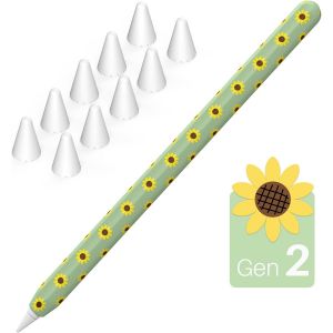 ERYI-Tournesol Silicone Housse De Protection Pour Apple Pencil 2Ème Génération & Apple Pencil Pro Manchon Accessoire Avec 10 Embouts Apple (Vert) - Neuf