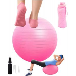 Balles D'exercices Avec Pompe,Chaussette Et Bouteille D'eau Fitness Tr&egrave;s &Eacute;pais Yoga Ball 55cm 65cm 75cm,Ballon De Gym,Anti-&Eacute;clatement Et Anti-D&eacute;rapant Yoga.[K1031] - Neuf