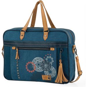 acdsgd-310539 - Sacoche de travail portable pour femme - Porte-documents d'ordinateur 15 6 pouces - Cuir PU et toile avec bandouli&egrave;re amovible, Bleu (310539), Talla &uacute;nica, Sac de messager - Neuf