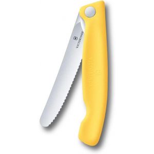 Kalanka-Swiss Classic Couteau De Pique-Nique Pliable Pour Les Randonn&eacute;es, Fruits, L&eacute;gumes, Petits Pains, Saucisses, &Agrave; Lame Crant&eacute;e, Extra-Tranchante, Jaune - Neuf