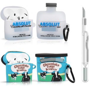 ELVORIX-(Lot de 2 &eacute;tuis + stylo nettoyant) pour AirPods 4&egrave;me g&eacute;n&eacute;ration &Eacute;couteurs sans fil avec kit de stylo de nettoyage, design peau de dessin anim&eacute; en silicone, &eacute;tui de protection pour AirPods 4 - Neuf