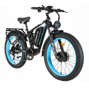 Vélo Électrique 26'' À Double Moteur 3000w 52v25ah 62km/H Vtt Shimano 7 Vitesses 26 * 4.0" Frein À Huile 100km - Bleu - Neuf