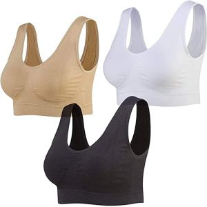 Lot De 3 Brassière Femme Col V, Soutien Gorge Sport Femme À Bretelles Larges-Bralette Femme Push Up Simple Classique Pour De Sport Exercice Soutien-Gorge Confortable Taille Unique Fitness Brassiere - Neuf