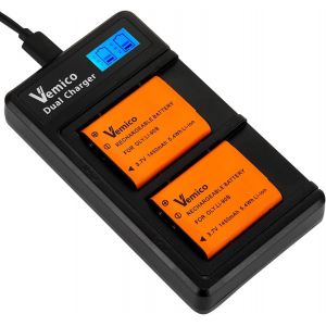 Vemico Li-90B Chargeur De Batterie Kit 2 X 1450 Mah Batterie De Remplacement Lcd Type C Usb Pour Li-90B/ Li-92B/Stylus Tg-1/Tg-2/Tg-3/Tg-4/Tg -5/Tg-6 Tough/Sh-1/Sh-2/ Sh-3/Sh-50/Sh[UsbC176] - Neuf