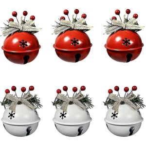 6 Pcs Noël Jingle Bells Ornements En Rouge Blanc Vert,Arbre De Noël Cloches Pendentif,Fournitures De Fête De Noël (6mix) - Neuf