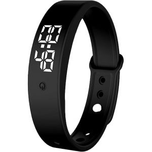 Bracelet d'alarme vibrant, étanche et silencieux, horloge vibrante pour dormeurs profonds ou auditifs, 3 mesures de température par jour (noir) - Neuf