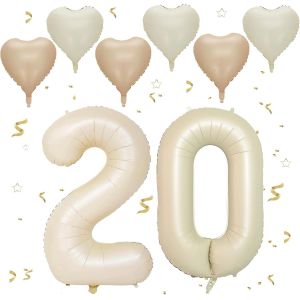 Ballon Anniversaire 20 Ans Couleur crème,101 CM Ballon Chiffre 20,Happy Birthday Decoration Ballons 20 Anniversaire Ballon,Décoration Ballon Numéro pour 20-Vole à l'Hélium - Neuf