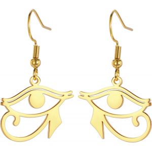 Kal-Oeil De Horus Ankh Boucles D'oreilles Pour Femme En Acier Inoxydable Ancien Oeil D'horus Égyptien Avec Croix Ankh | Boucle D'oreille À Double Aile Avec Penzoloni Bijoux De Protection - Neuf