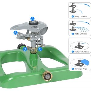 ASFASFq-Arroseur à impact pulsé de luxe avec base en métal robuste, arroseur circulaire réglable Pro Metal pour pelouse moyenne à grande, cour, jardin et grandes surfaces, couverture jusqu'à 2 000 m² - Neuf