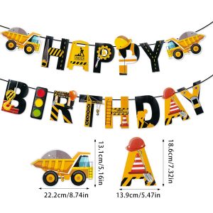 Construction joyeux anniversaire banni&egrave;re tracteur camion ing&eacute;nierie v&eacute;hicule mod&egrave;le guirlande b&eacute;b&eacute; gar&ccedil;on un an 1er anniversaire f&ecirc;te d&eacute;cor - Neuf